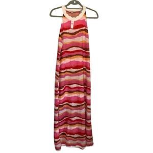 LOFT XL Wavy Textured Halter Maxi Dress- Resort Pink white and orange knit‎ NWT